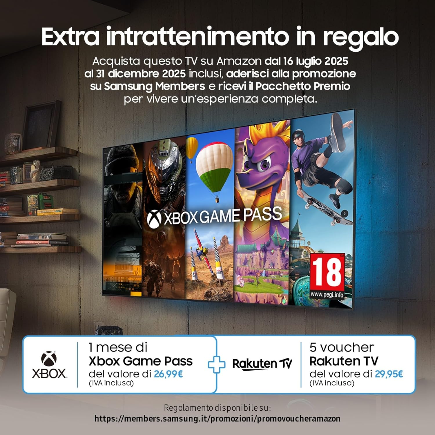 OLED 4K Vision AI Smart TV 65'' QE65S85FAEXZT, NQ4 AI Gen2 Processor, 4K AI Upscaling, Glare Free, Dolby Atmos & OTS Lite, Contour Design, PACCHETTO INTRATTENIMENTO, 2025